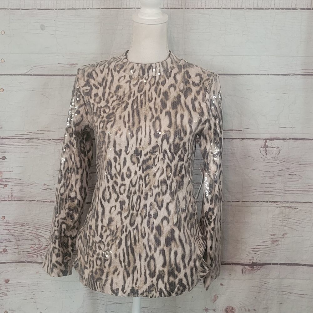 Chico's Cheetah Sequin Top Size Small
